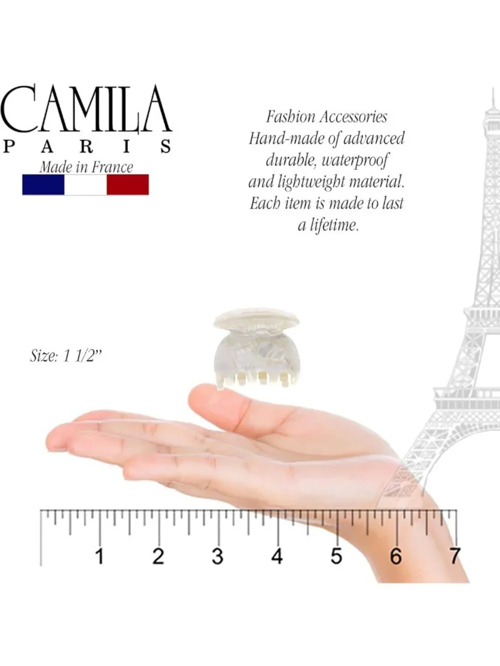 Handmade White French Hair Clip - Small Durable Jaw Claw for Women & Girls